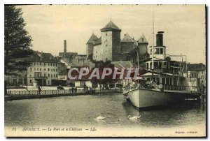 Postcard Annecy Old Port and Chateau boat