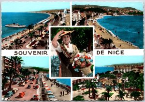 Souvenir De Nice La Cote D'Azur France Beach Roadways Palms Postcard