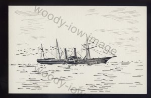 pen036 - Original Pen & Ink Postcard - Norwegian Paddle Steamer - Bergen of 1852