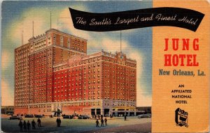 Jung Hotel New Orleans LA Louisana Linen Postcard PM Cancel WOB Note VTG 2c 