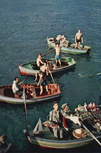 Vintage Postcard Madeira Diving Boys & Traders Alongside The Steamer Portugal