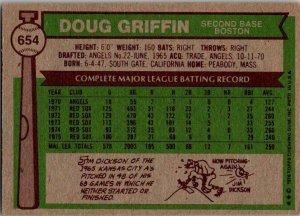 1976 Topps Baseball Card Doug Griffin Boston Red Sox sk13075