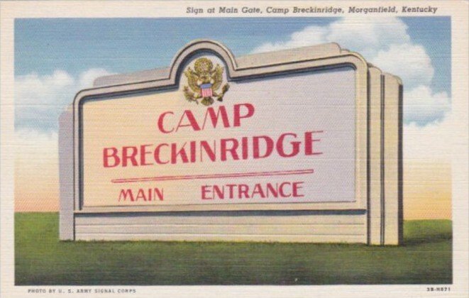 Kentucky Morganfield Camp Breckenridge Sign At Main Gate Curteich