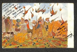 DUCK HUNTING GUNS DOG AUSTRIA STAMP VEILBRUNN GERMANY COMIC POSTCARD 1905