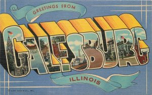 Postcard Illinois Galesburg large letters multi View Teich linen 22-14388