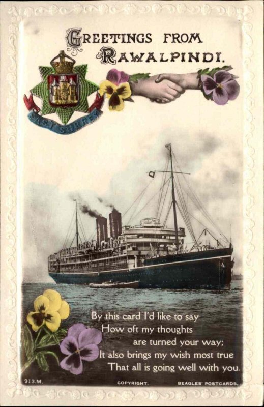 Steamship India Rawalpindi Heraldic Crest Beagles Real Photo Postcard