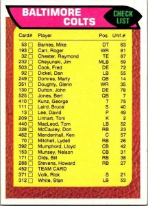 1976 Topps Football Card Baltimore Colts Checklist sk4308