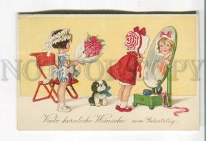 485285 Pauli EBNER girls before the wedding pekingese dog Vintage postcard #8702