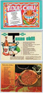 3 Postcards TEXAS CHILI ~ Illustrated RECIPES Nice Graphics  4x6