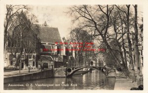 Netherlands, Amsterdam, RPPC, Voorburgwal Met Oude Kerk, Photo