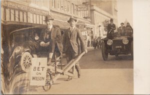 Salem Oregon 'I Bet On Wilson' President ?? Man Pushing Wheelbarrow Postcard G60