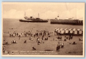 Ostend Belgium Postcard Eastern Departure of Mailboat & Prince Baudouin c1930’s