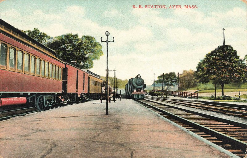 Ayer MA Railroad Station Train Postcard