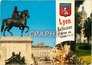 Postcard Modern Lyon Bellecour Square Statue of Louis XIV and Fourviere right
