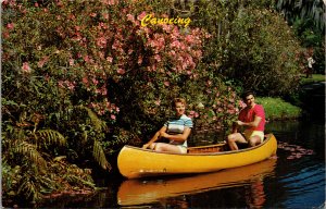 Couple in Canoe Canoeing Postcard unused 1950s/60s