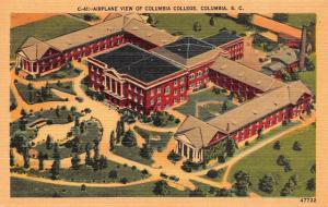 COLUMBIA, SC South Carolina  COLUMBIA COLLEGE Aerial View c1940's Linen Postcard