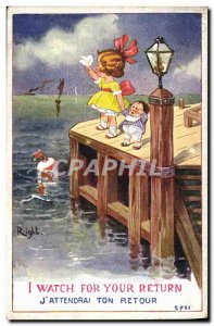 Old Postcard Fantasy Illustrator Child I watch for your return