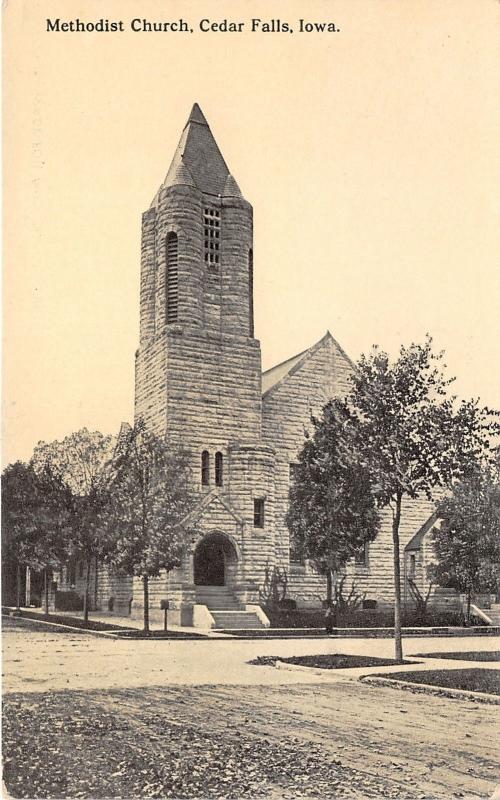 Cedar Falls Iowa~Methodist Church~Beautiful Stone Bldg~Unpaved Street~c1910 Pc