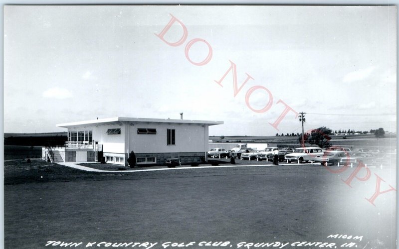 c1960s Grundy Center, IA RPPC Town & Country Golf Club Parked Cars Photo PC A110