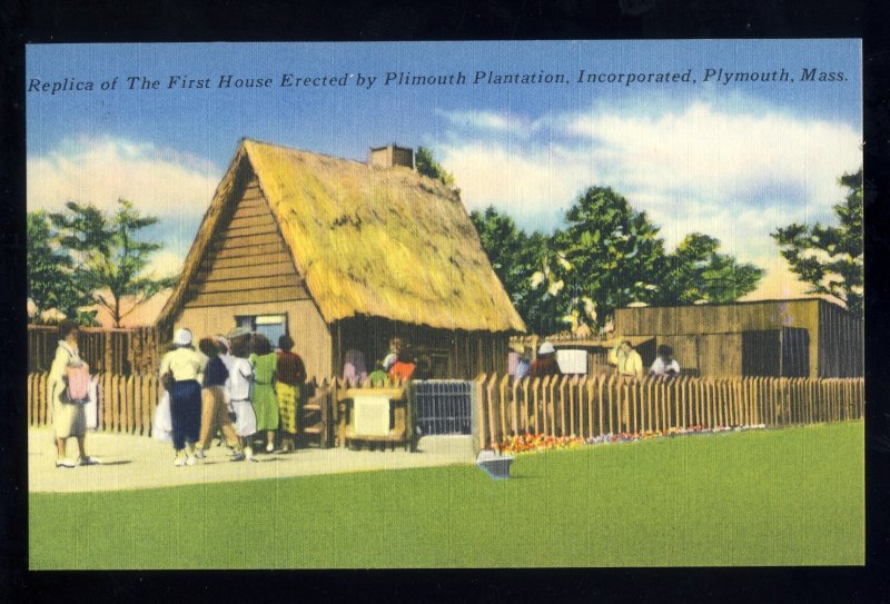 Nice Plymouth, Massachusetts/MA Postcard, Replica Of First Pilgrim House #2