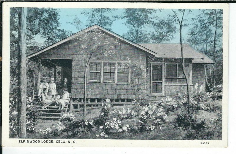 CG-328 NC, Celo, Elfinwood Lodge White Border Postcard near Burnsville