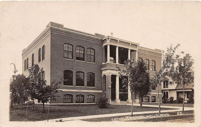 D95/ Wells Minnesota Mn Real Photo RPPC Postcard 1911 Catholic School