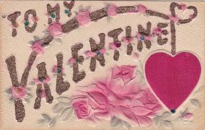 Valentine's Day Red Roses and Embroidered Heart