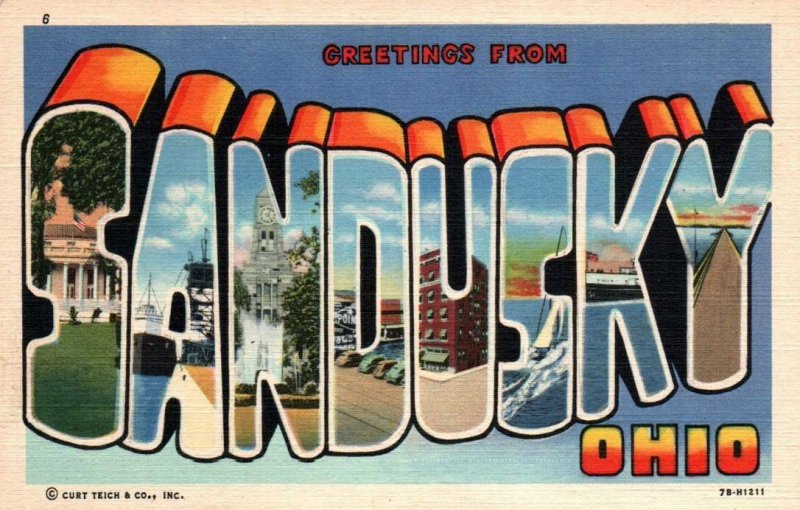 MINT Large Letter Linen SANDUSKY OHIO Curt Teich 7B-H1211 Postcard BH