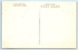 PALM BEACH, Florida FL ~ Handcolored ROYAL PALM WAY Street Scene c1930s Postcard