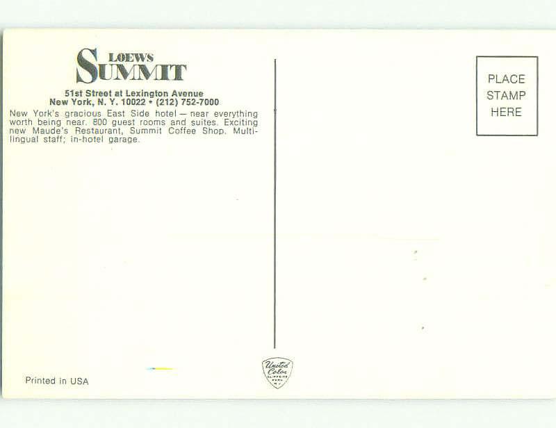 Unused Pre-1980 LOEWS SUMMIT HOTEL New York City NY hr6598@