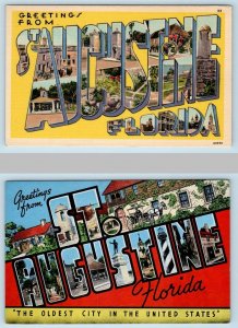 2 Large Letter Linens ST. AUGUSTINE, Florida FL ~ Kropp, Tichnor Postcards 1940s