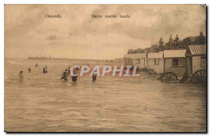 Old Postcard Belgium Ostend Bains high tide