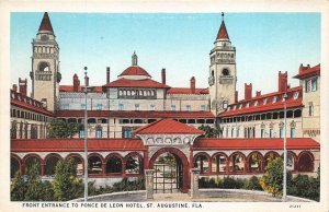 St. Augustine Florida 1920s Postcard Front Entrance To Ponce De Leon Hotel