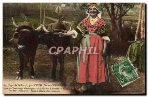 Old Postcard Folklore type Bethmale near Castillon in Couserans line electric...