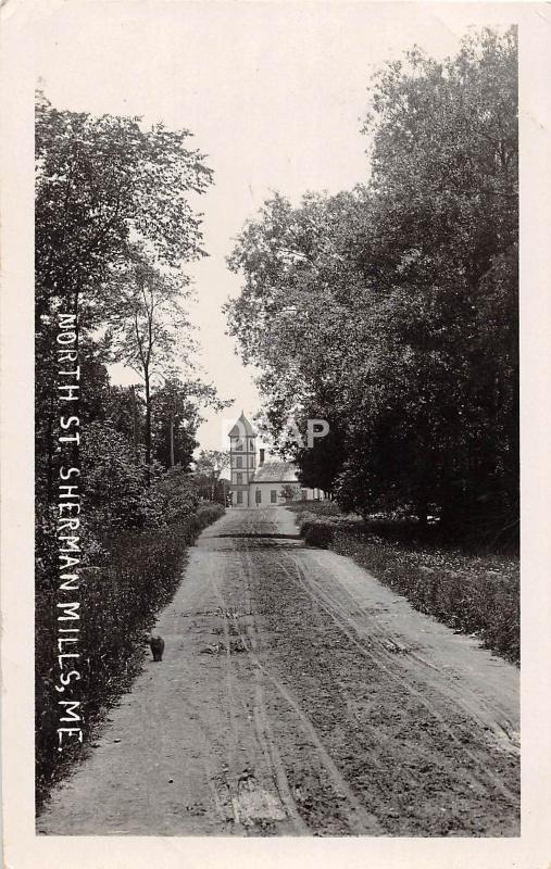 A99/ Sherman Mills Maine Me RPPC Real Photo Postcard 1908 North St CHurch