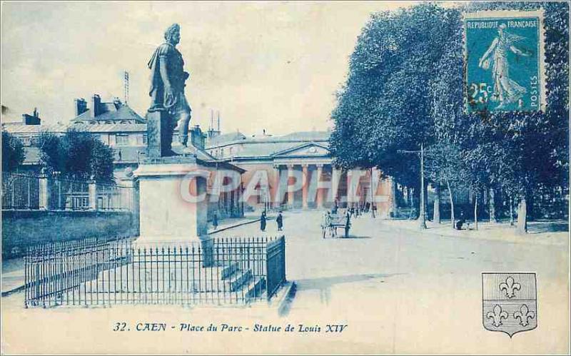 Old Postcard Caen Place Louis XIV Statue Park