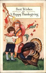 Thanksgiving Art Deco Children & Turkey c1915 Whitney Postcard