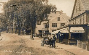 Saxonville MA Storefront Horse & Wagon Real Photo Postcard