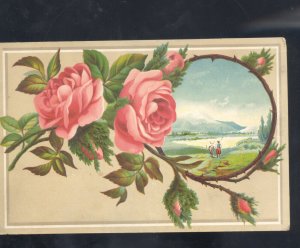 TOLEDO OHIO WOOLSON SPICE COMPANY LION COFFEE PINK ROSES ADVERTISING TRADE CARD