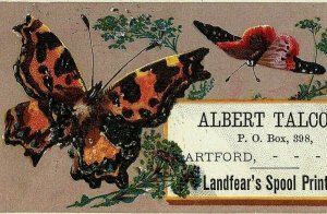 Albert Talcott Spool Printers Butterflies 2 Victorian Calling Card Hartford CT 