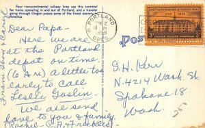 PORTLAND, OR Oregon  UNION RAILROAD STATION  Train Depot  1959 Linen Postcard