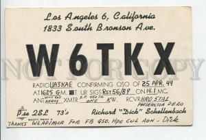 462866 1949 year USSR USA California Los Angeles radio QSL card