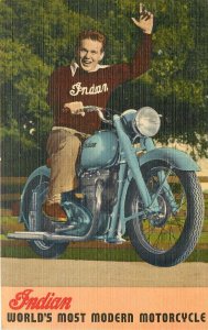 Postcard 1930s Indian Arrow Scout Motorcycle advertising Thomas linen TR24-2266