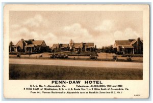 c1940 Penn-Daw Hotel Exterior Building Alexandria Virginia VA Vintage Postcard