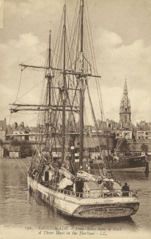 france, SAINT-MALO, Three Mast in the Harbour (1920s) LL. 150