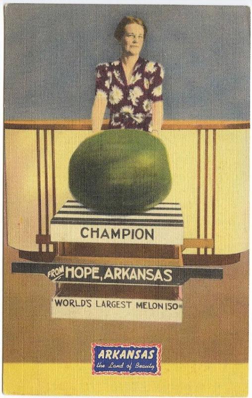 Hope AR World's Largest Water Melon Champion Advertising Linen Postcard 