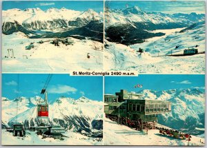 St. Moritz Switzerland Corviglia Mountain Winter Ski Areas Postcard