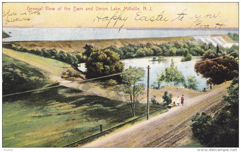 General View of the Dam and Union Lake, MIllville, New Jersey, PU-1907