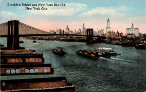 New York City Brooklyn Bridge and New York Skyline