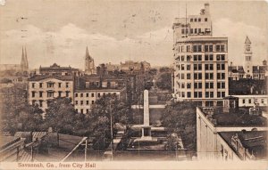 SAVANNAH GEORGIA~VIEWED FROM CITY HALL-VALENTINE PUBL POSTCARD 1916 PMK